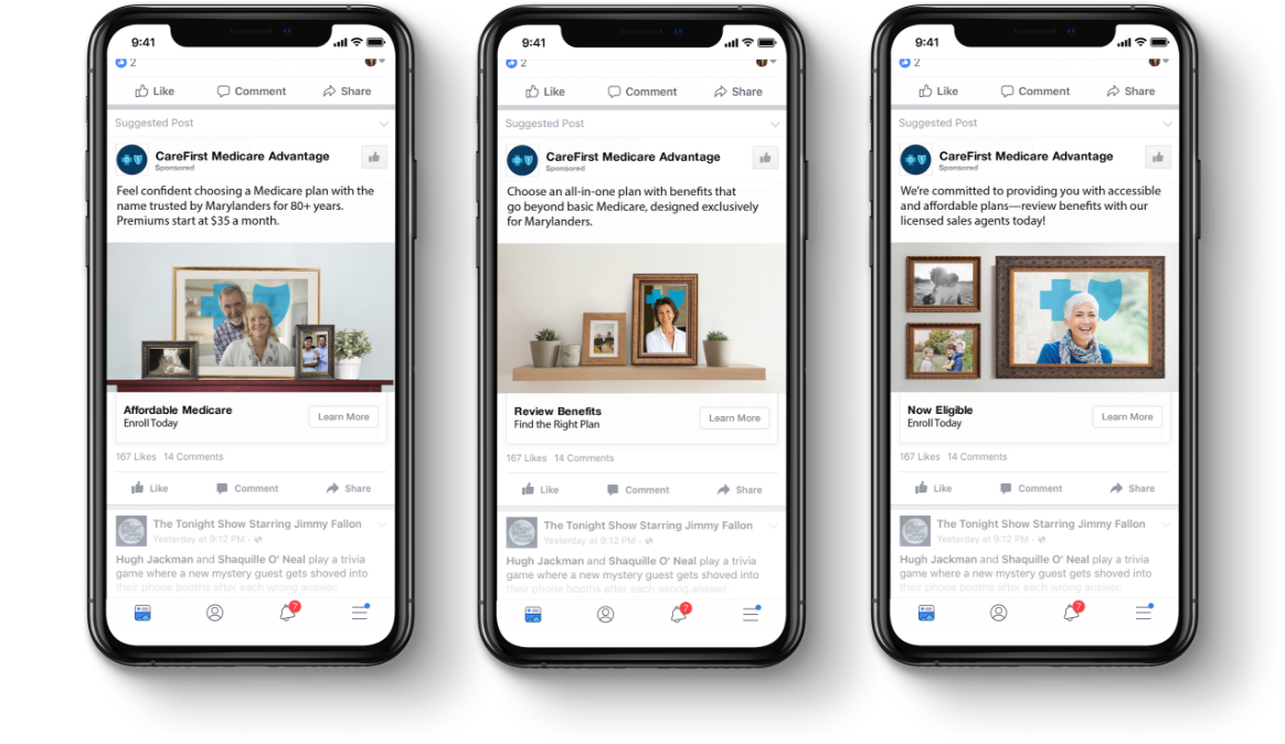 Social ads on 3 phones